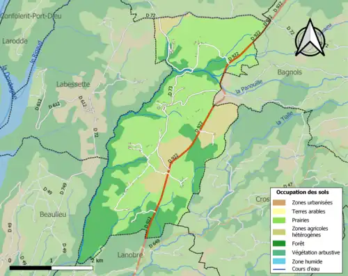 Carte en couleurs présentant l'occupation des sols.