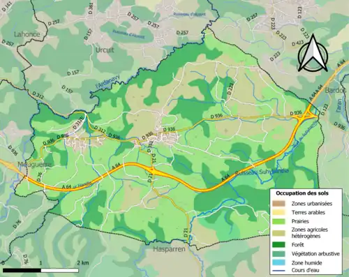 Carte en couleurs présentant l'occupation des sols.