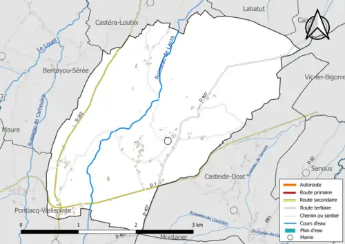 Carte en couleur présentant le réseau hydrographique de la commune