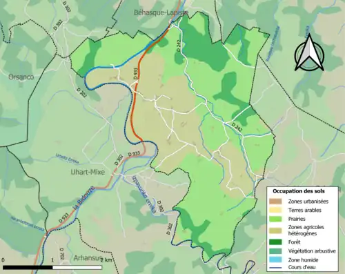 Carte en couleurs présentant l'occupation des sols.