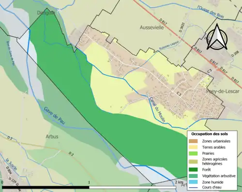 Carte en couleurs présentant l'occupation des sols.