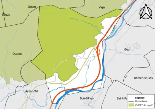 Carte de la ZNIEFF de type 2 sur la commune.