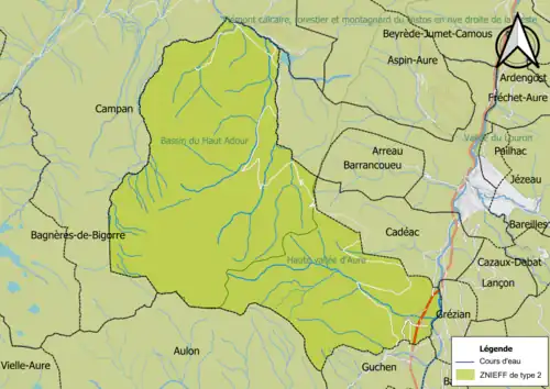 Carte des ZNIEFF de type 2 sur la commune.