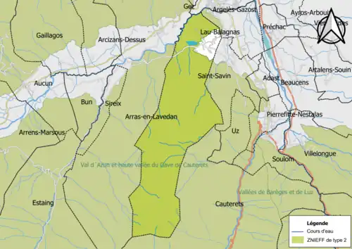 Carte de la ZNIEFF de type 2 sur la commune.