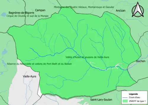 Carte des ZNIEFF de type 1 sur la commune.