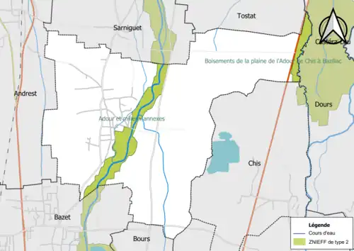 Carte des ZNIEFF de type 2 sur la commune.