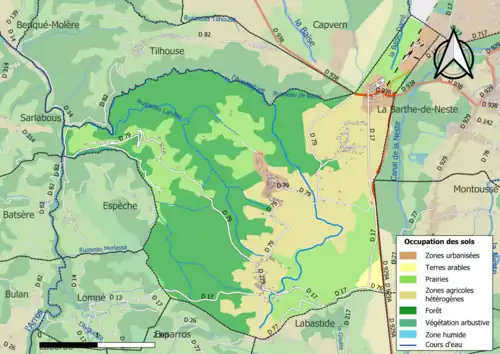 Carte de l'occupation des sols de la commune en couleurs.