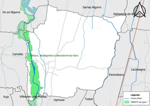 Carte de la ZNIEFF de type 1 sur la commune.
