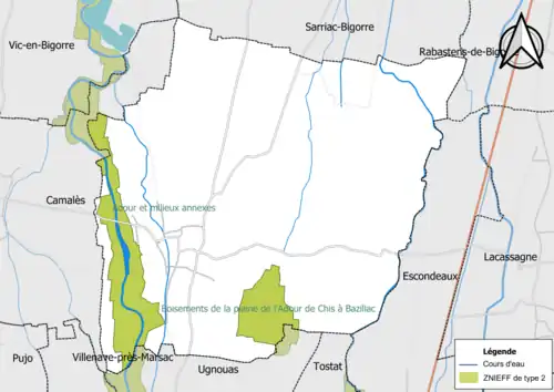 Carte des ZNIEFF de type 2 sur la commune.