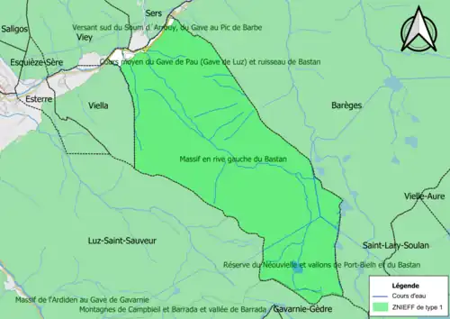 Carte des ZNIEFF de type 1 sur la commune.
