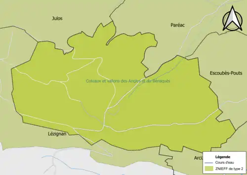 Carte de la ZNIEFF de type 2 sur la commune.