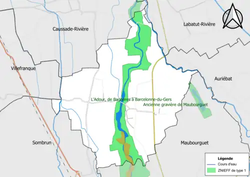 Carte des ZNIEFF de type 1 sur la commune.