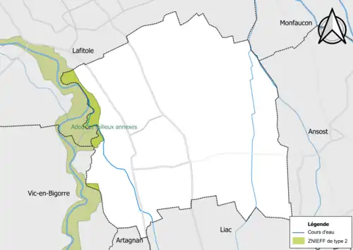 Carte de la ZNIEFF de type 2 sur la commune.