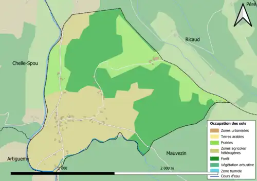 Carte en couleurs présentant l'occupation des sols.