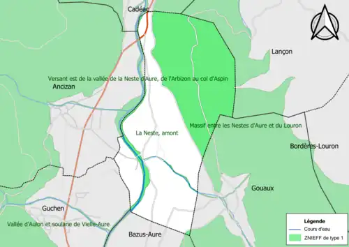 Carte des ZNIEFF de type 1 sur la commune.