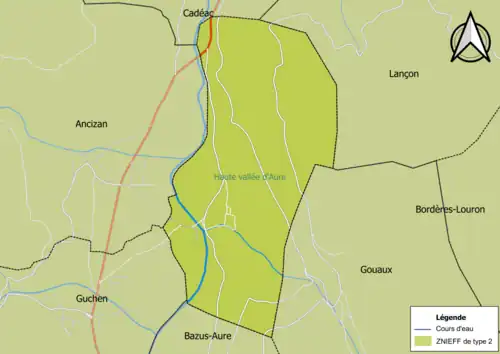 Carte de la ZNIEFF de type 2 sur la commune.