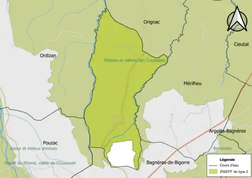 Carte de la ZNIEFF de type 2 sur la commune.