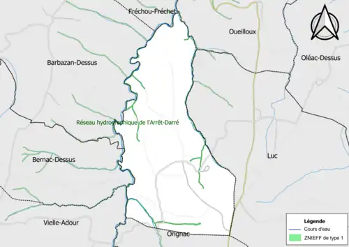 Carte de la ZNIEFF de type 1 sur la commune.