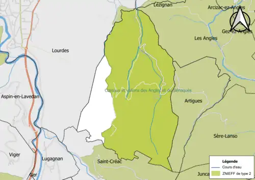 Carte de la ZNIEFF de type 2 sur la commune.