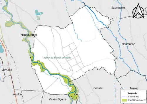 Carte de la ZNIEFF de type 2 sur la commune.
