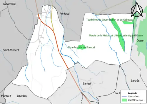 Carte des ZNIEFF de type 1 sur la commune.