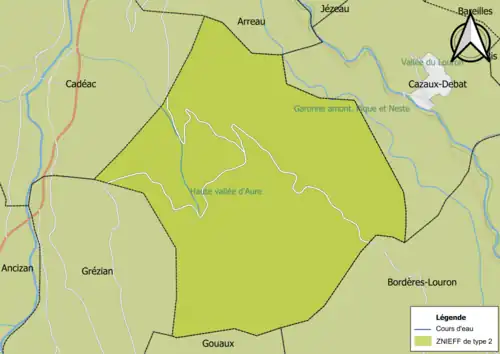 Carte de la ZNIEFF de type 2 sur la commune.