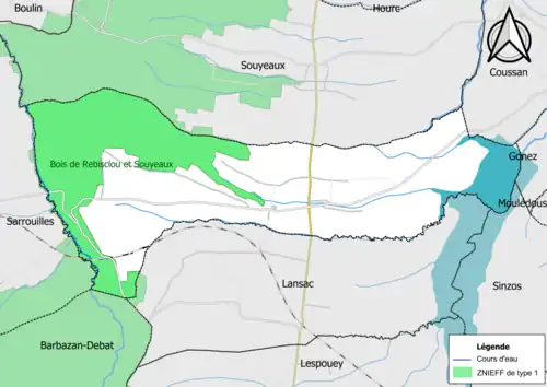 Carte de la ZNIEFF de type 1 sur la commune.