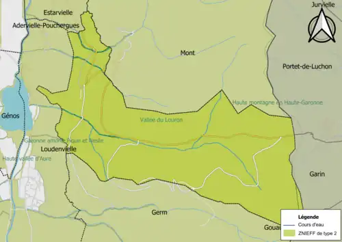 Carte des ZNIEFF de type 2 sur la commune.