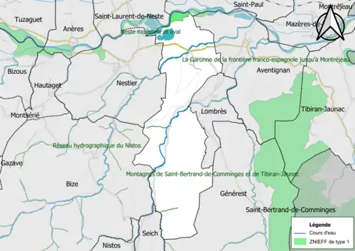 Carte des ZNIEFF de type 1 sur la commune.