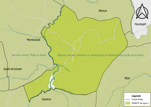 Carte des ZNIEFF de type 2 sur la commune.
