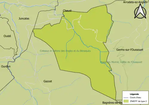 Carte de la ZNIEFF de type 2 sur la commune.