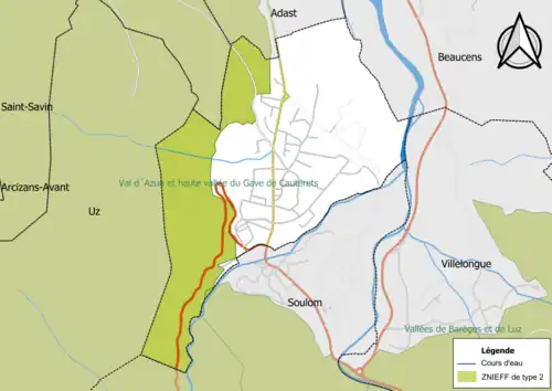 Carte de la ZNIEFF de type 2 sur la commune.
