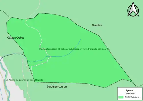 Carte de la ZNIEFF de type 1 sur la commune.