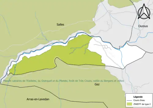 Carte de la ZNIEFF de type 2 sur la commune.