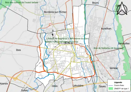 Carte des ZNIEFF de type 1 sur le territoire de la commune.