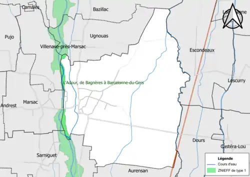 Carte de la ZNIEFF de type 1 sur la commune.
