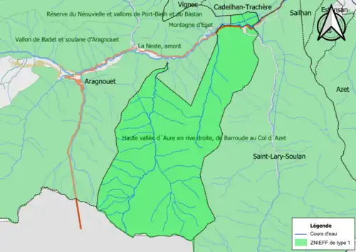 Carte des ZNIEFF de type 1 sur la commune.