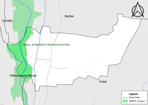 Carte de la ZNIEFF de type 1 sur la commune.
