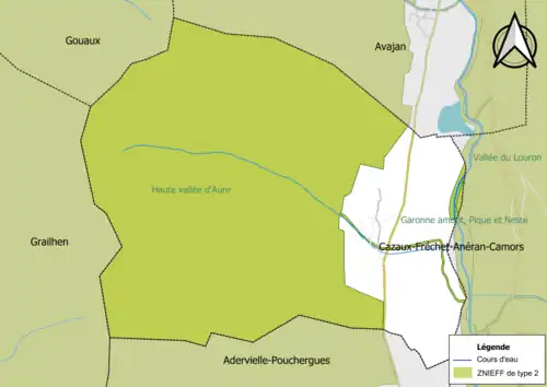 Carte des ZNIEFF de type 2 sur la commune.