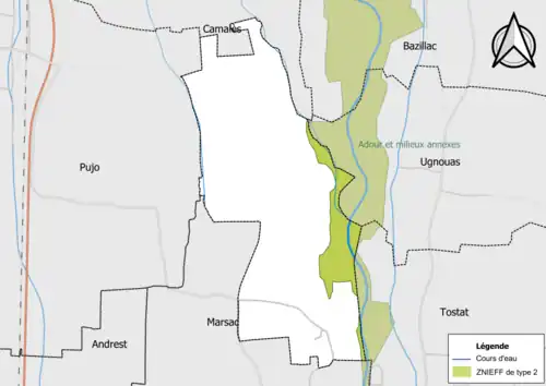 Carte de la ZNIEFF de type 2 sur la commune.