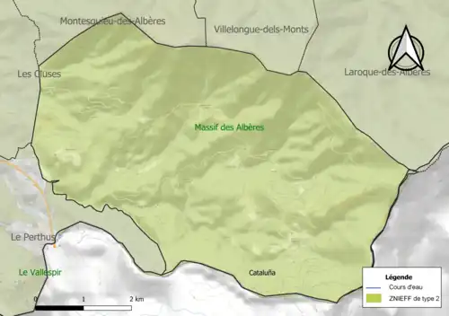 Carte de la ZNIEFF de type 2 sur la commune.