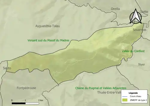 Carte de la ZNIEFF de type 2 sur la commune.
