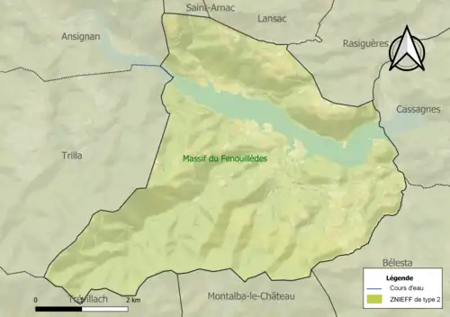Carte de la ZNIEFF de type 2 sur la commune.