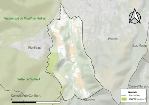 Carte de la ZNIEFF de type 2 sur la commune.