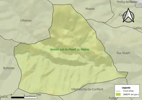Carte de la ZNIEFF de type 2 sur la commune.