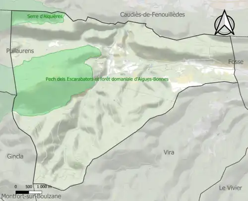 Carte des ZNIEFF de type 1 sur la commune.