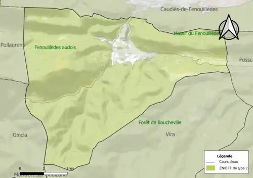 Carte des ZNIEFF de type 2 sur la commune.