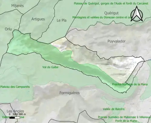 Carte des ZNIEFF de type 1 sur la commune.