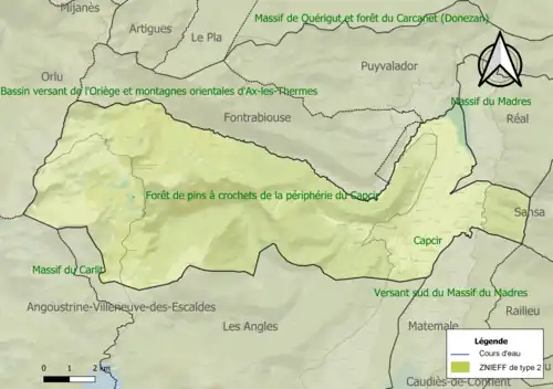 Carte des ZNIEFF de type 2 sur la commune.