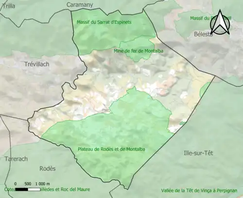 Carte des ZNIEFF de type 1 sur la commune.